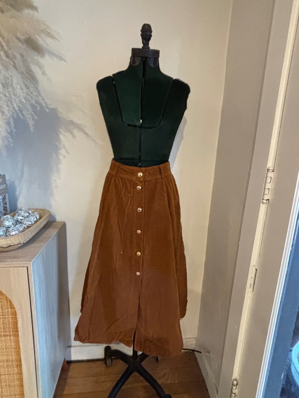 Zara corduroy button up midi skirt